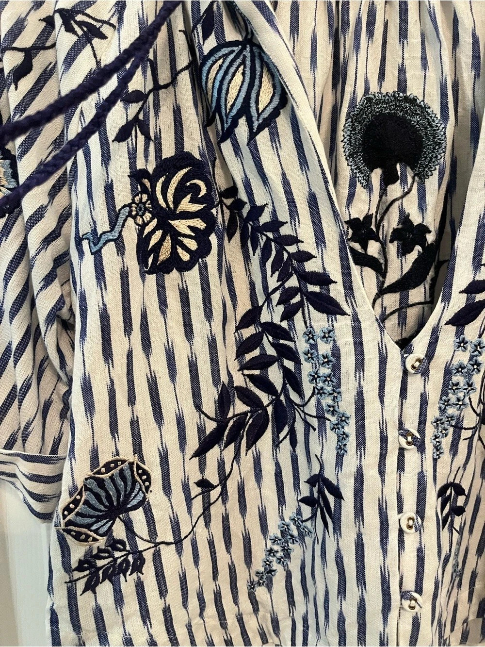 Carolina K Embroidered Striped Organic Cotton Boho Blouse Top Size S - Picture 5 of 12